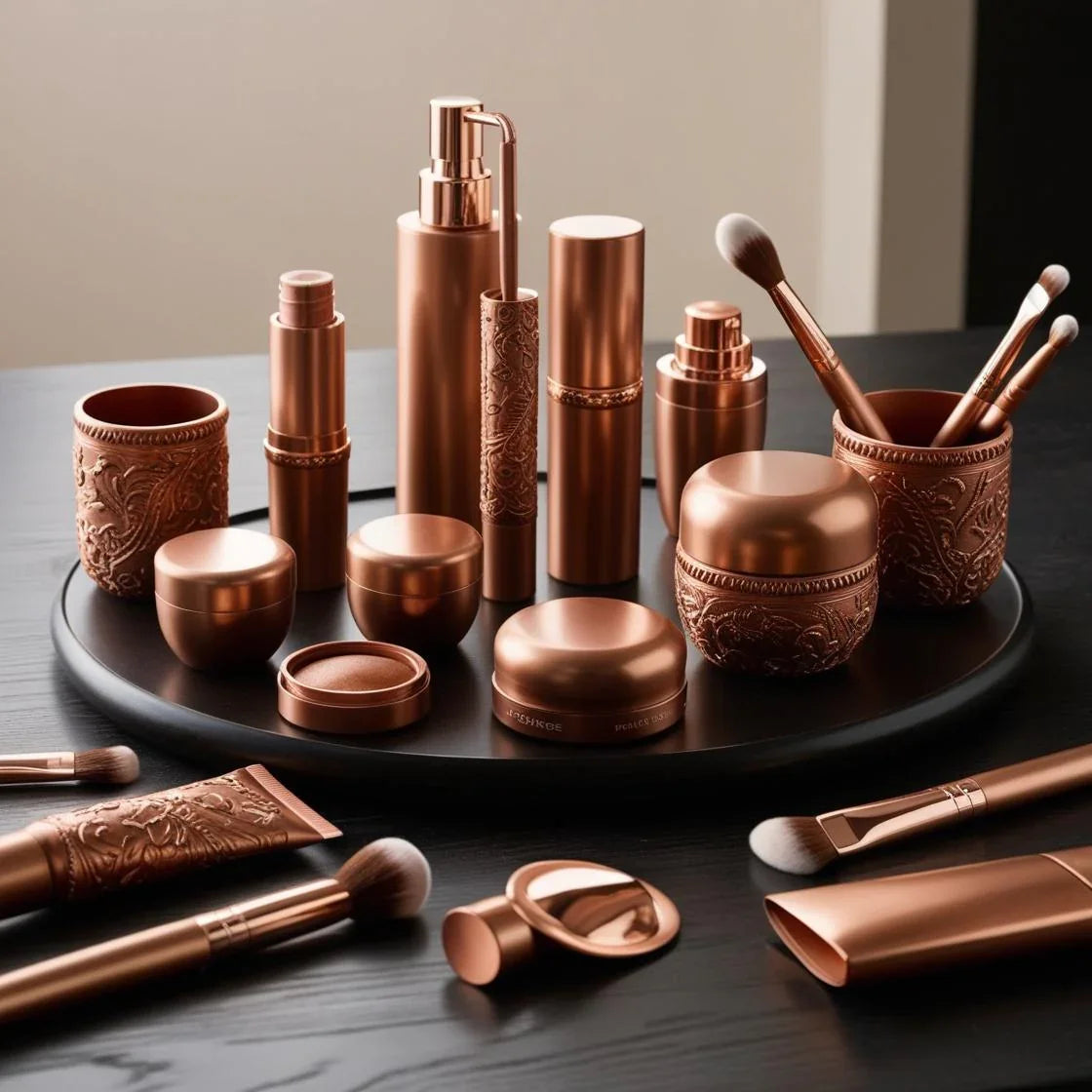 Dekorative Kosmetik in Bronze-Design, limitierte Edition, Vintage-Rarität, Miniaturen-Set