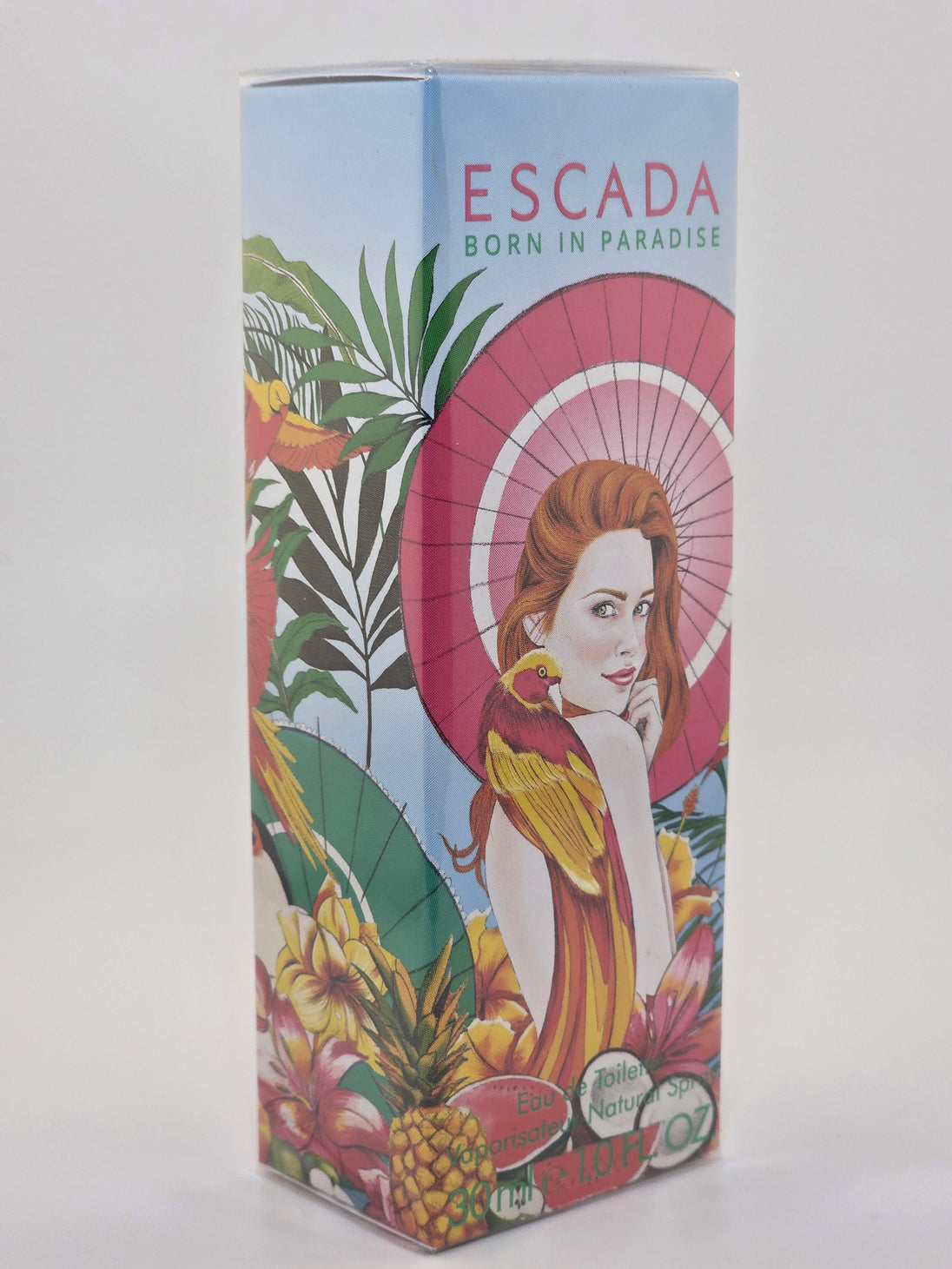 Escada Born in Paradise Eau de Toilette 30ml, limitierte Edition, farbenfrohe Verpackung mit tropischen Motiven