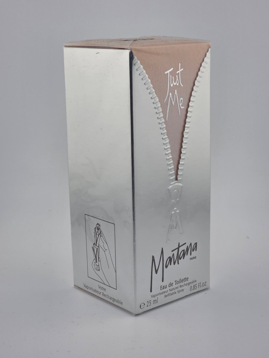 Montana Just Me Eau de Toilette 25ml Miniatur, limitierte Edition, silberne Vintage-Verpackung