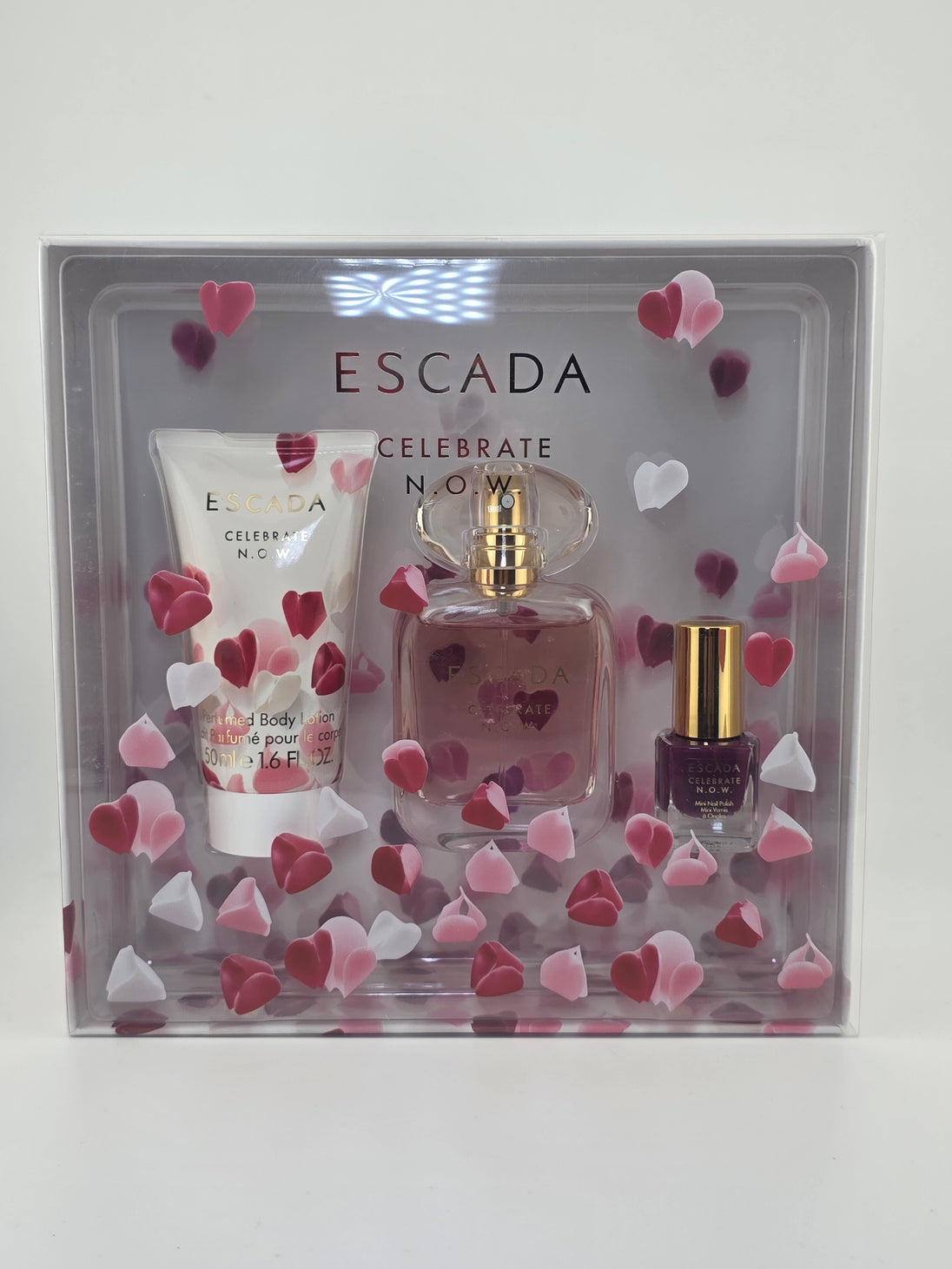 Escada Celebrate N.O.W. Geschenkset mit Eau de Parfum, Bodylotion 50ml, Miniatur, limitiert