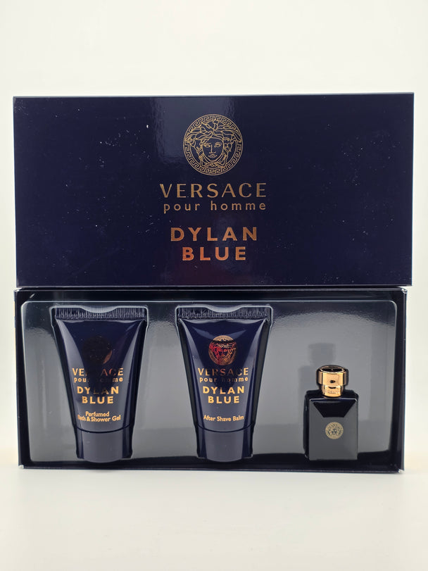 Versace Dylan Blue Pour Homme Miniatur Eau de Toilette, Duschgel und After Shave Balm Geschenkset, Rarität