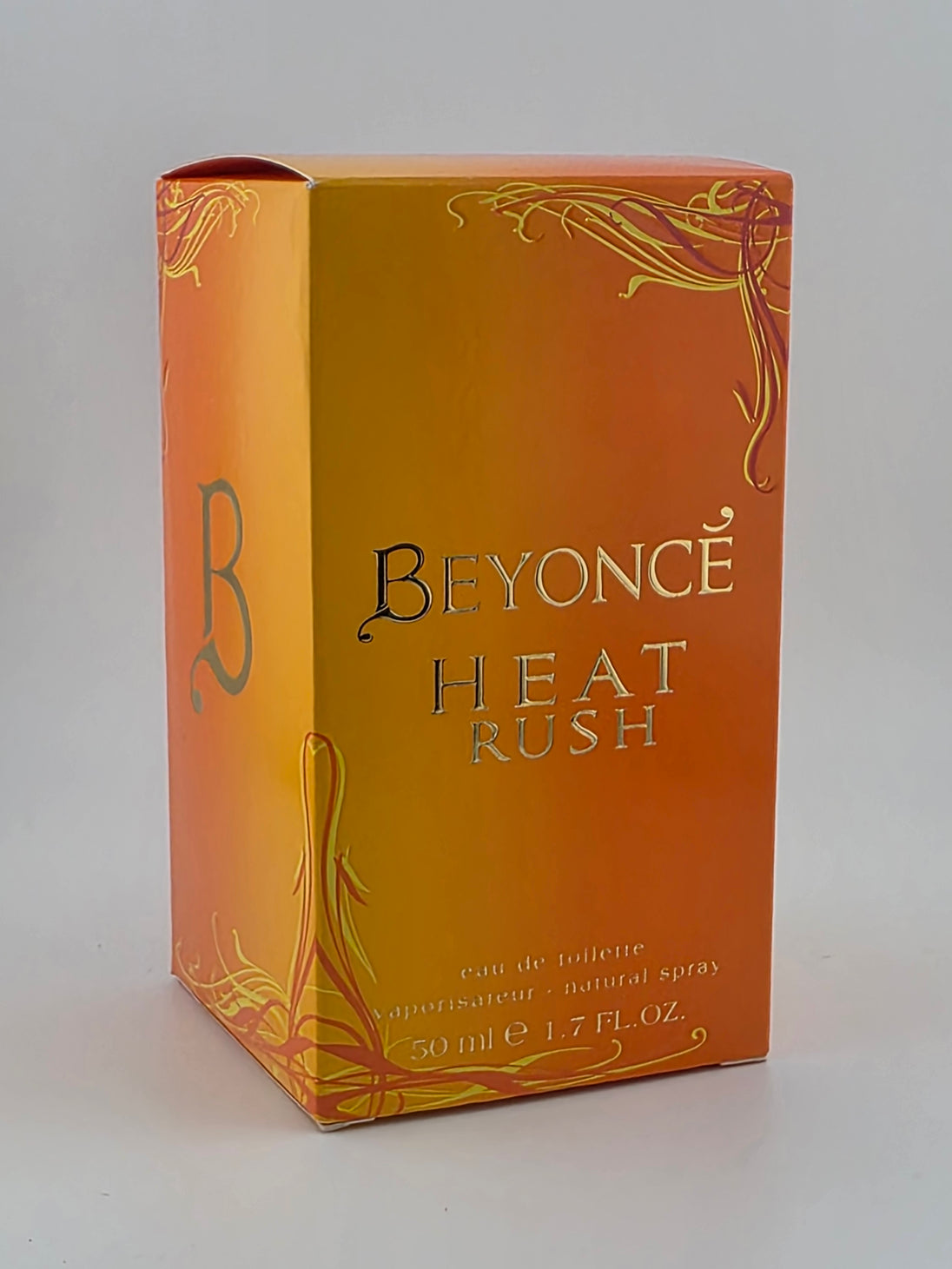 Beyoncé Heat Rush Eau de Toilette 50ml, Vintage Rarität in orangefarbener Verpackung mit goldenen Verzierungen