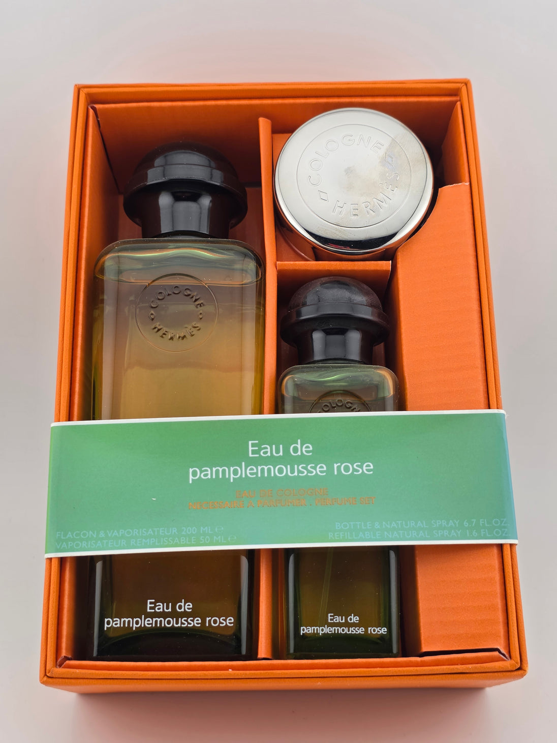 Hermès Eau de Pamplemousse Rose Eau de Cologne Set: 200ml Flakon & 50ml Nachfüllspray, Vintage Rarität