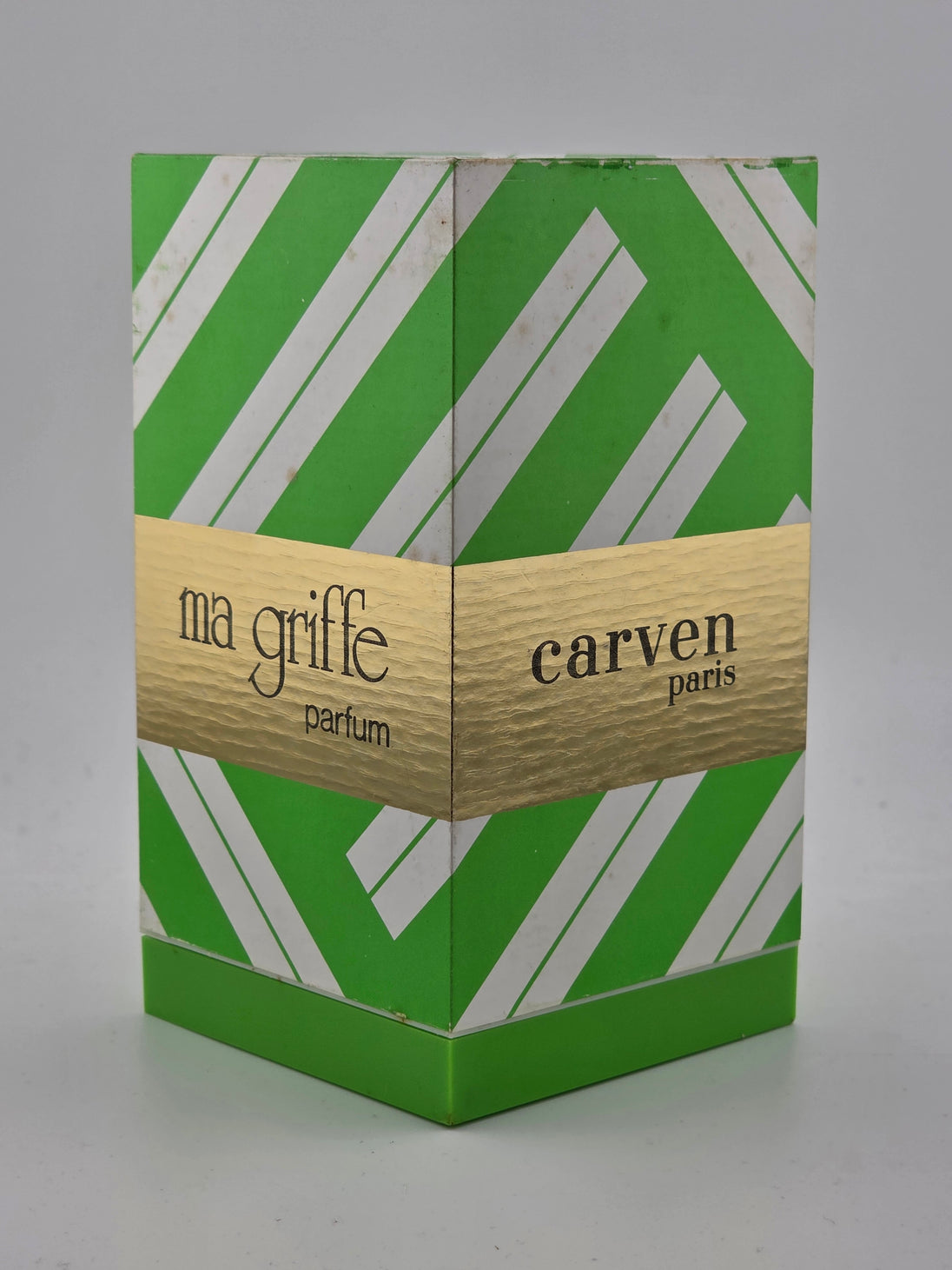 Vintage Carven Ma Griffe Parfum in grün-weiß gestreifter Originalverpackung, Rarität.