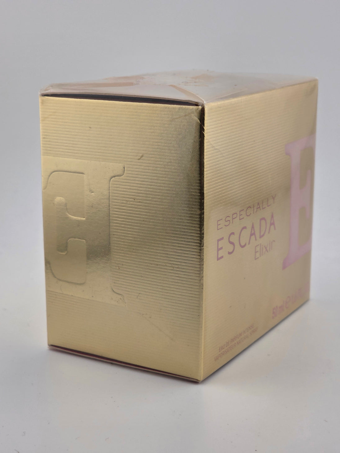 Vintage Escada Especially Elixir Eau de Parfum Intense, 50ml im goldenen Karton.